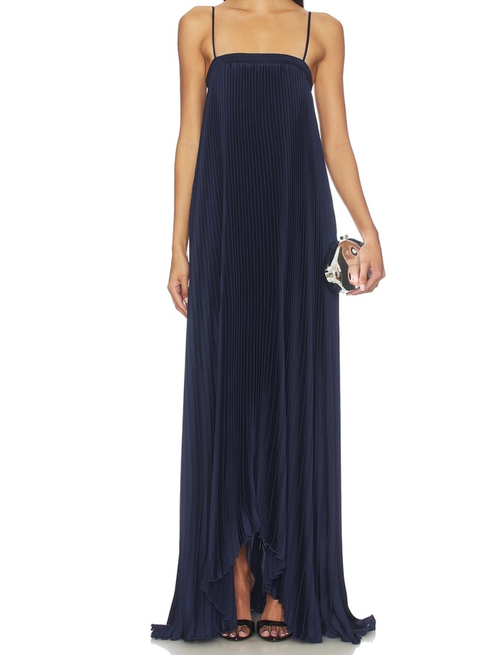 Lovers + Friends Navy Pleated Spaghetti-Strap Maxi Dress